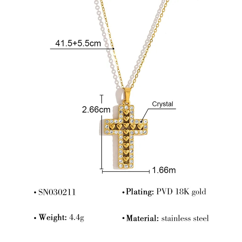 Κολιέ επιχρυσωμένο ατσάλι με σταυρό και zircon-NE446