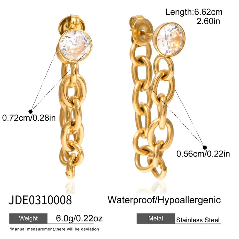 Σκουλαρίκια επιχρυσωμένο ατσάλι με αλυσίδα και zircon-EA466