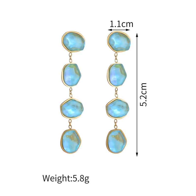 Σκουλαρίκια επιχρυσωμένο ατσάλι γαλάζια κρύσταλλα-EA648