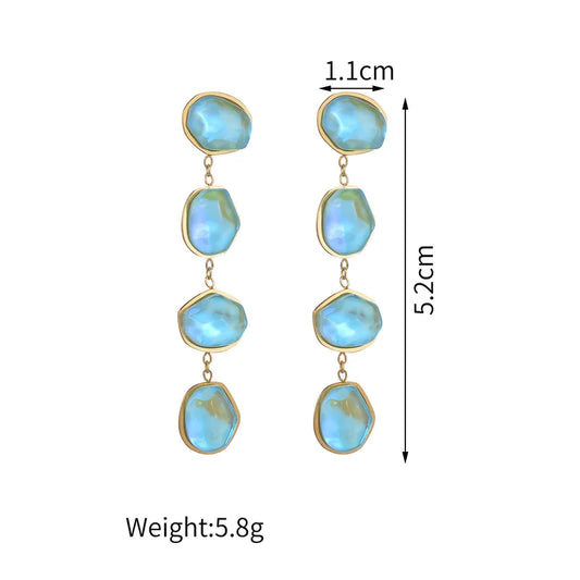 Σκουλαρίκια επιχρυσωμένο ατσάλι γαλάζια κρύσταλλα-EA648