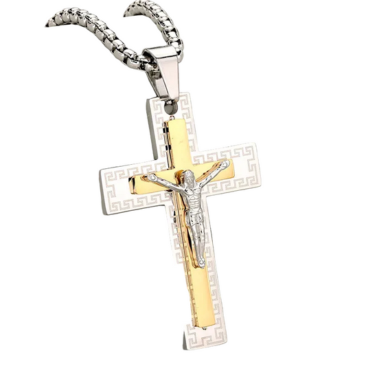 Κολιέ επιχρυσωμένο ατσάλι σταυρός-NE543