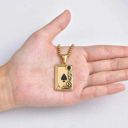 Κολιέ ατσάλι χρυσή τράπουλα-NE501