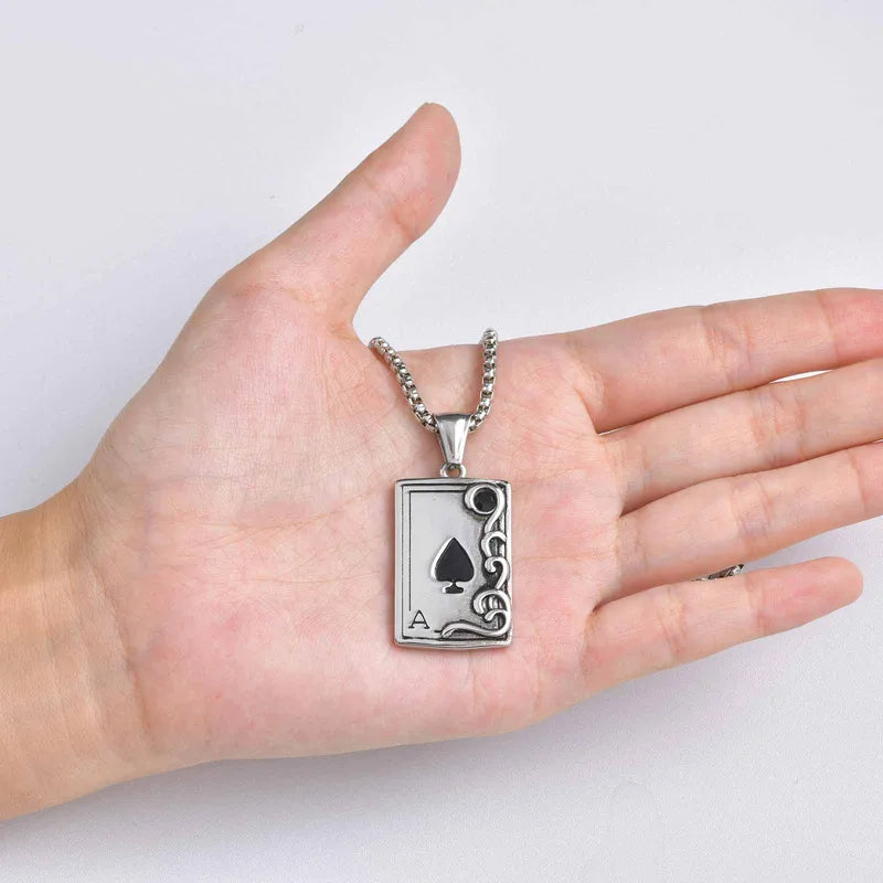 Κολιέ ατσάλι τράπουλα-NE498