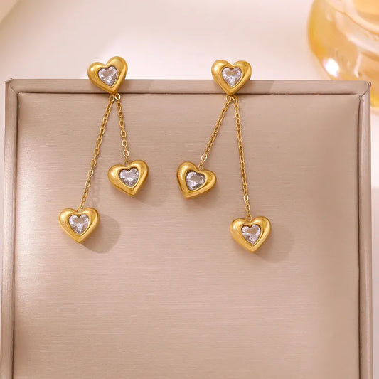 Σκουλαρίκια ατσάλι με καρδιές και gemstones-EA116