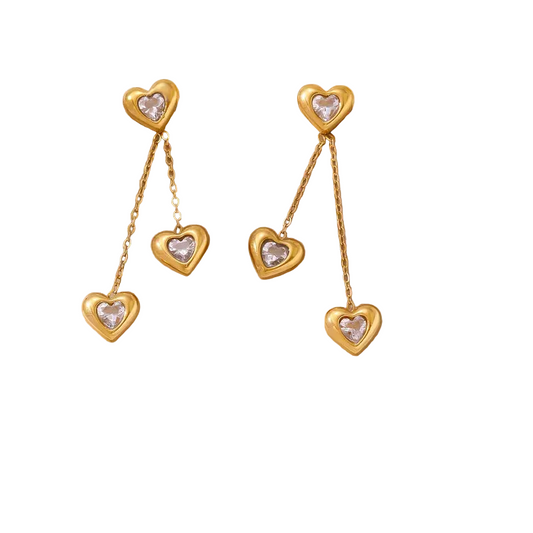 Σκουλαρίκια ατσάλι με καρδιές και gemstones-EA116