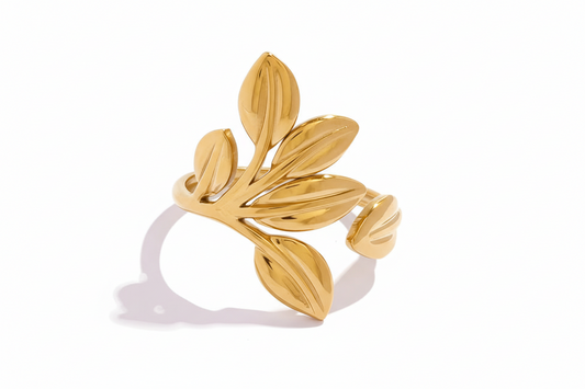 Δαχτυλίδι επιχρυσωμένο ατσάλι με φύλλα-R197