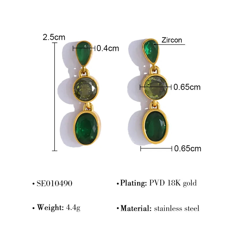 Σκουλαρίκια επιχρυσωμένο ατσάλι με πράσινο zircon-EA228