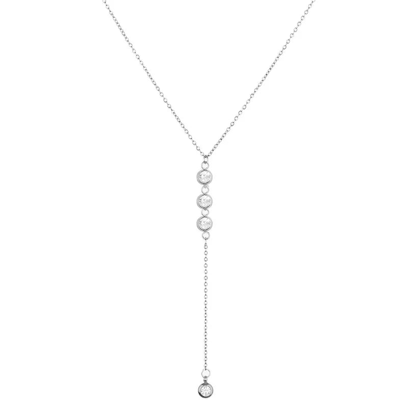 Κολιέ ατσάλι μακρύ με rhinestones-NE378