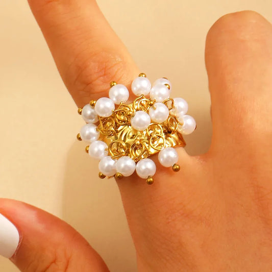 Δαχτυλίδι επιχρυσωμένο ατσάλι με περλίτσες-R213