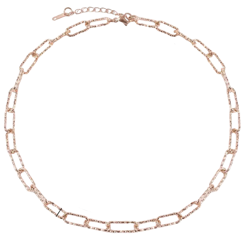 Κολιέ ροζ χρυσό ατσάλι γυαλιστερή αλυσίδα-NE427