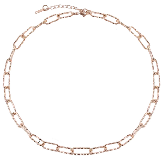 Κολιέ ροζ χρυσό ατσάλι γυαλιστερή αλυσίδα-NE427