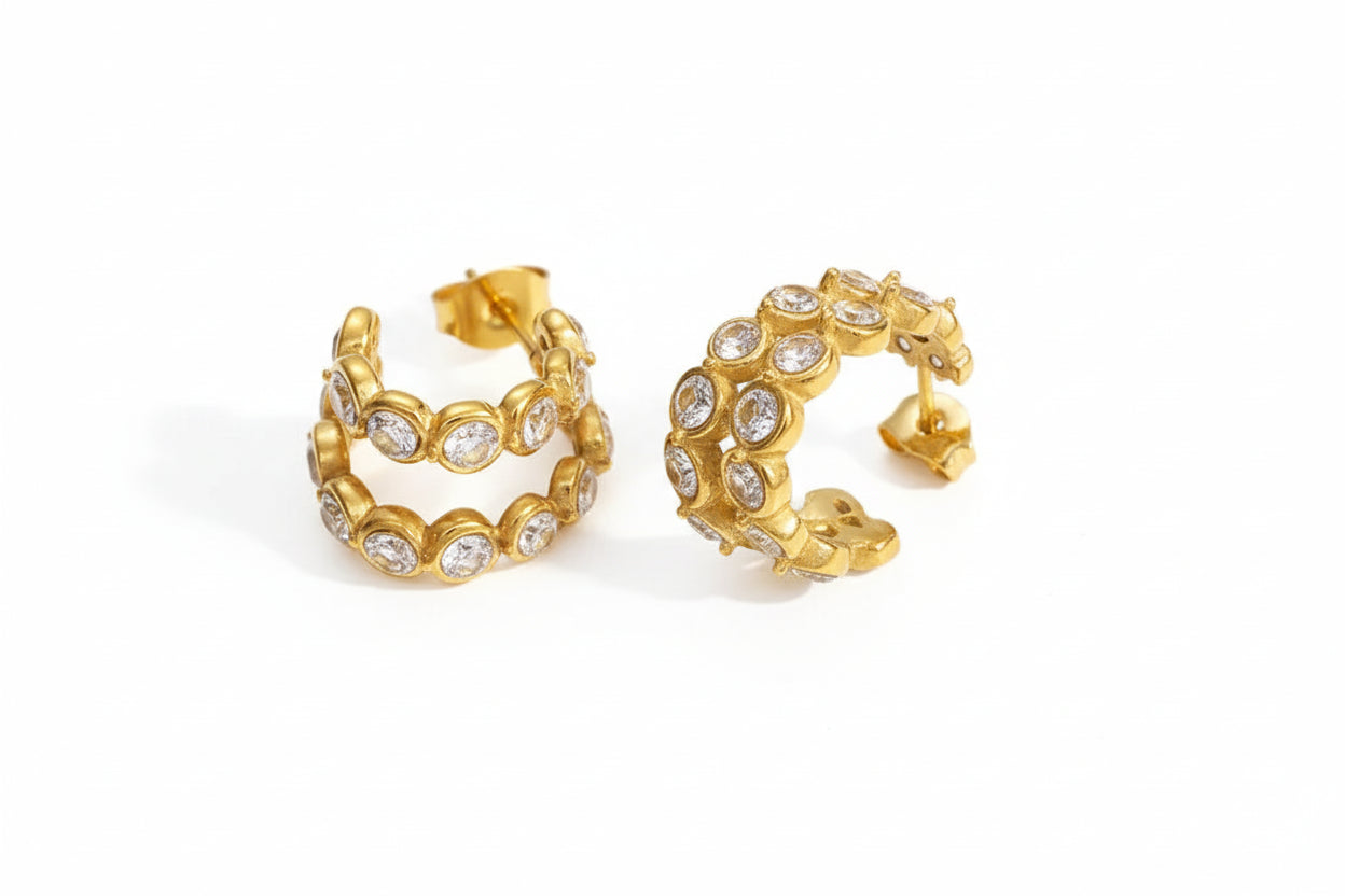 Σκουλαρίκια επιχρυσωμένο ατσάλι με κρύσταλλα-EA197