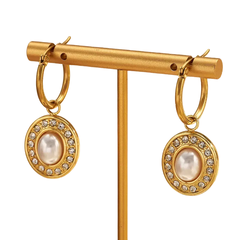 Σκουλαρίκια επιχρυσωμένο ατσάλι με πέρλα και στρας-EA285