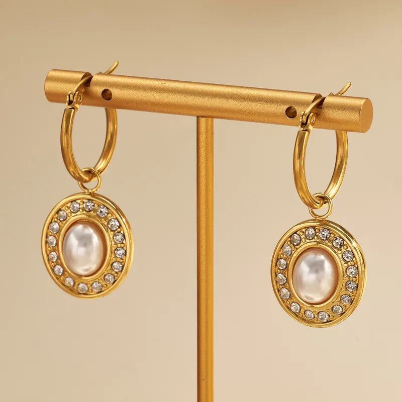 Σκουλαρίκια επιχρυσωμένο ατσάλι με πέρλα και στρας-EA285