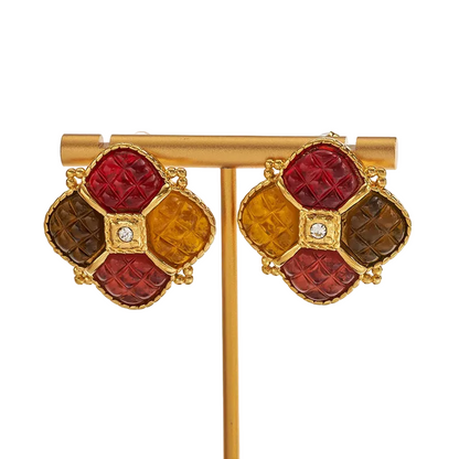 Σκουλαρίκια επιχρυσωμένο ατσάλι τρίχρωμα -EA706