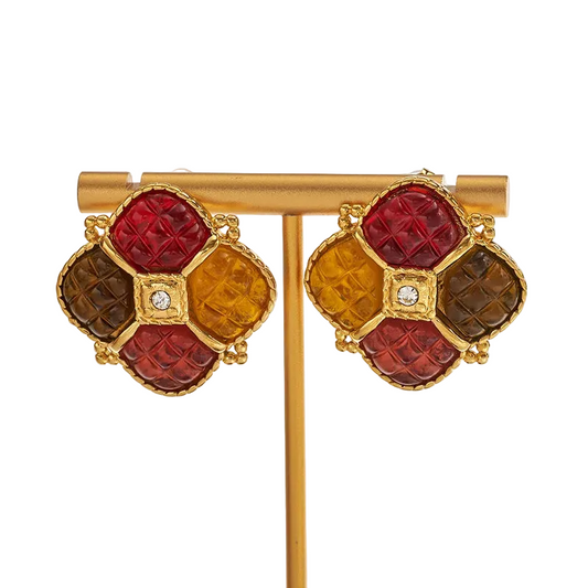 Σκουλαρίκια επιχρυσωμένο ατσάλι τρίχρωμα -EA706