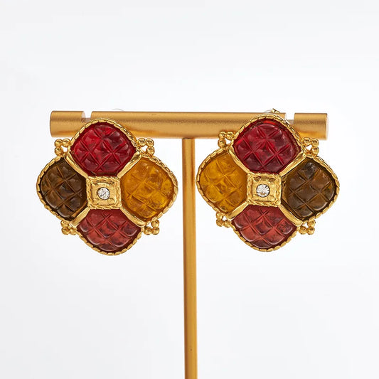 Σκουλαρίκια επιχρυσωμένο ατσάλι τρίχρωμα -EA706