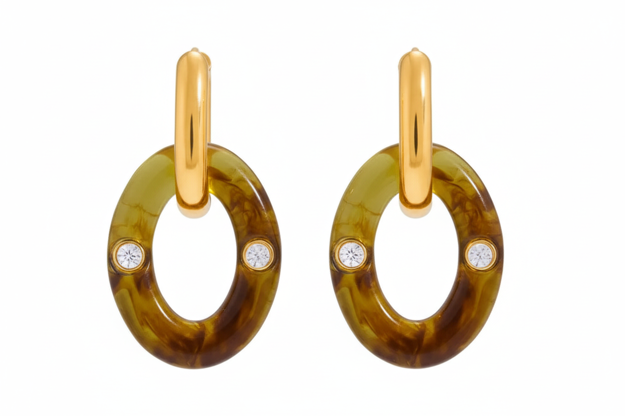 Σκουλαρίκια επιχρυσωμένο ατσάλι με ρητίνη και στρας-EA436