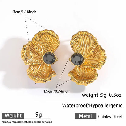 Σκουλαρίκια επιχρυσωμένο ατσάλι με μαύρη πέτρα-EA245