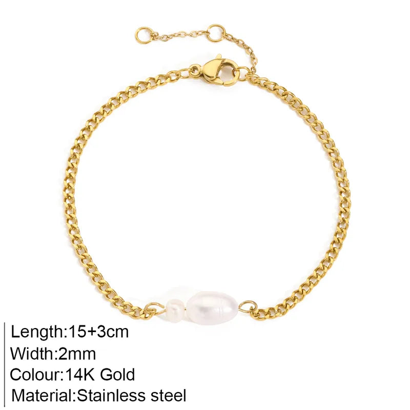 Βραχιόλι χρυσό ατσάλι αλυσίδα με περλίτσα - BR348
