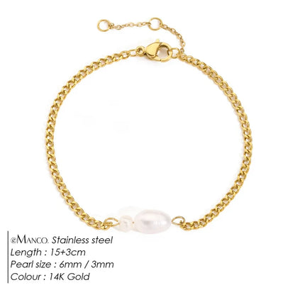 Βραχιόλι επιχρυσωμένο ατσάλινο λεπτό με πέρλα-BR304