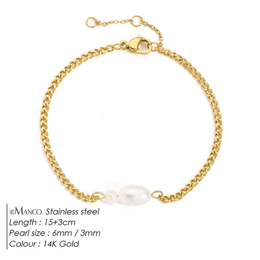 Βραχιόλι επιχρυσωμένο ατσάλινο λεπτό με πέρλα-BR304