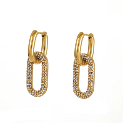 Σκουλαρίκια επιχρυσωμένο ατσάλι οβάλ με στρας -EA764