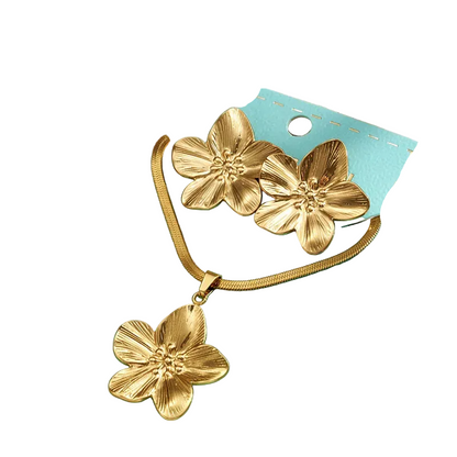 Σετ κοσμημάτων επιχρυσωμένο ατσάλι με λουλούδια-SET035