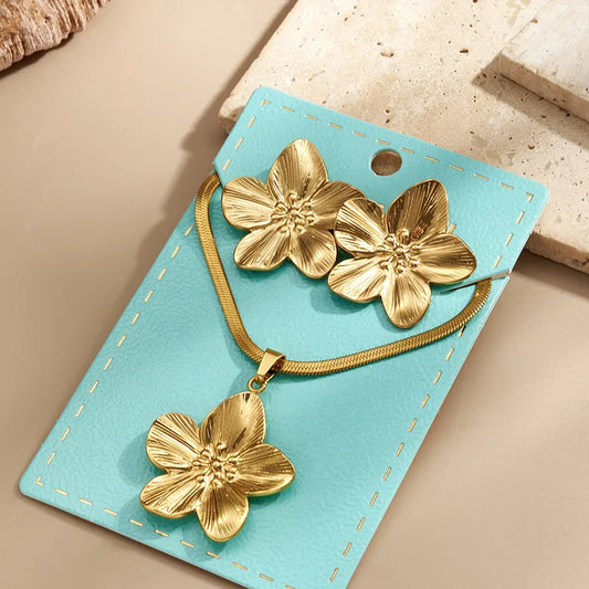 Σετ κοσμημάτων επιχρυσωμένο ατσάλι με λουλούδια-SET035