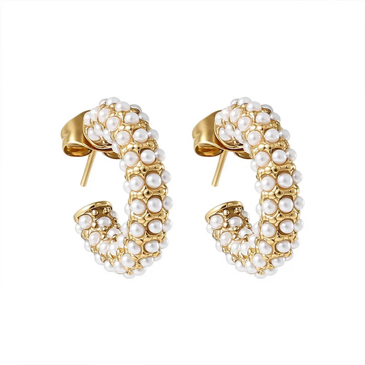 Σκουλαρίκια επιχρυσωμένο ατσάλι κρίκοι με πέρλα - EA695