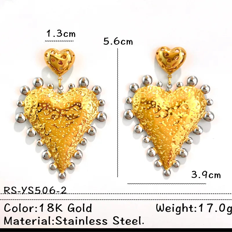 Σκουλαρίκια επιχρυσωμένο ατσάλι μεγάλες καρδιές-EA669