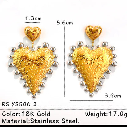 Σκουλαρίκια επιχρυσωμένο ατσάλι μεγάλες καρδιές-EA669