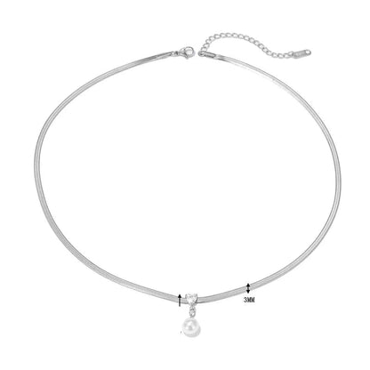 Κολιέ ατσάλι πέρλα με zircon-NE523