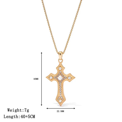 Κολιέ επιχρυσωμένο ατσάλι σταυρός με zircon-NE524