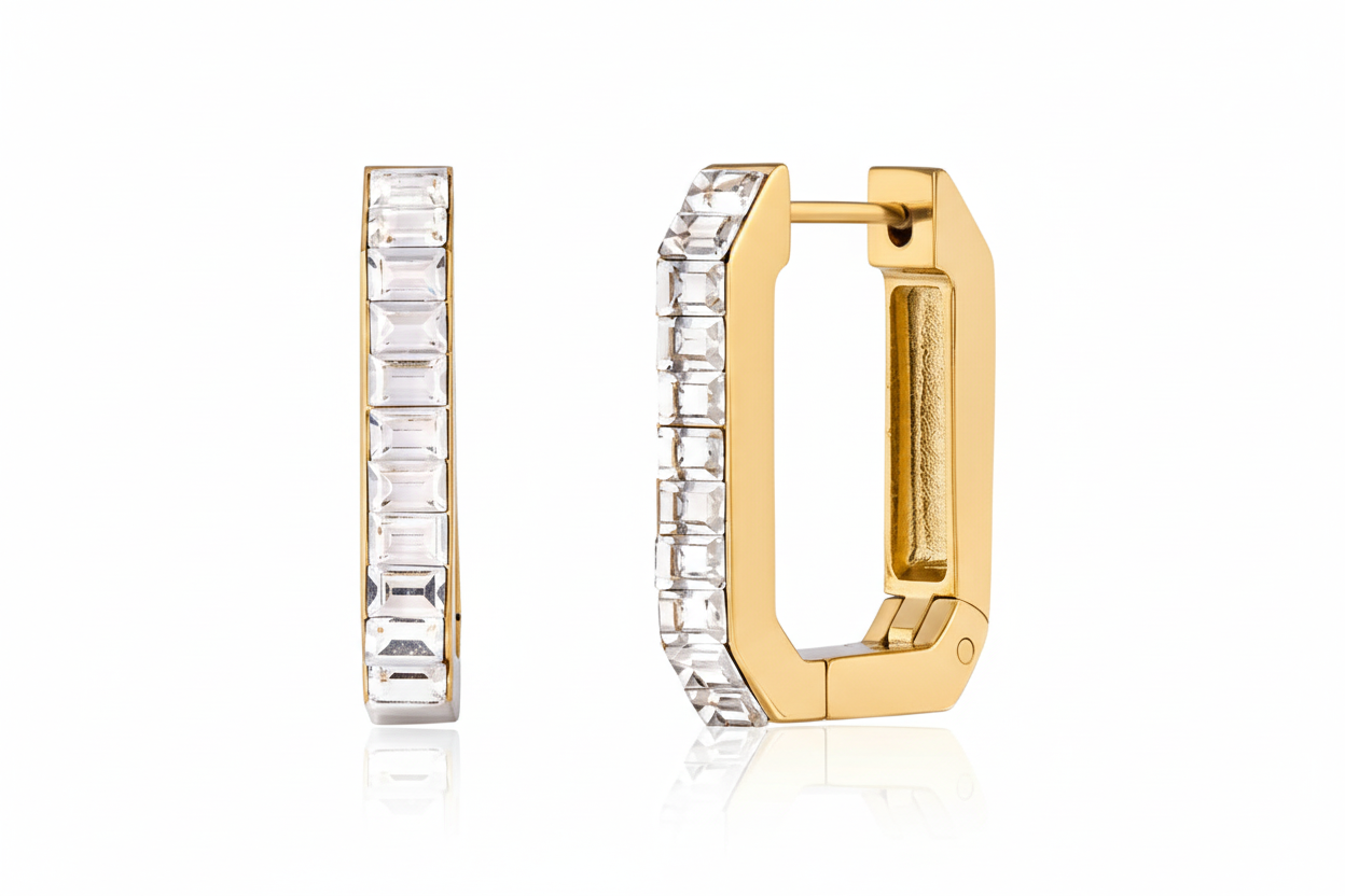 Σκουλαρίκια επιχρυσωμένο ατσάλι τετράγωνα με zircon-EA290