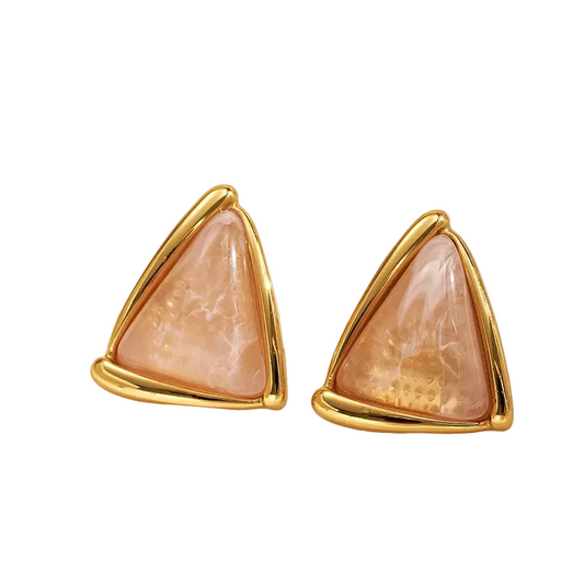 Σκουλαρίκια επιχρυσωμένο ατσάλι ροζ τρίγωνα - EA099