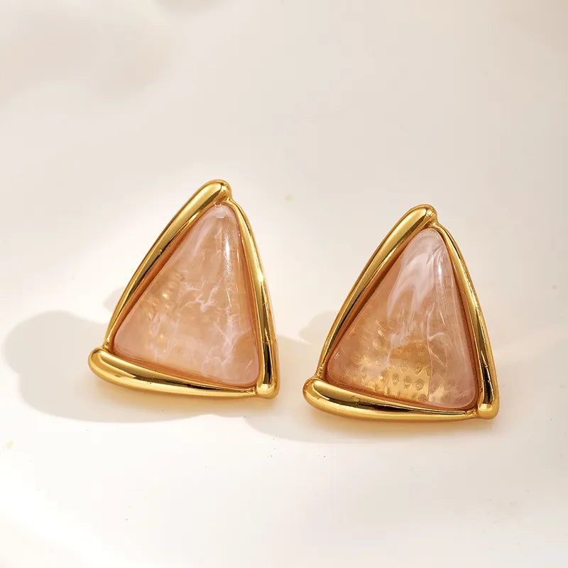 Σκουλαρίκια επιχρυσωμένο ατσάλι ροζ τρίγωνα - EA099