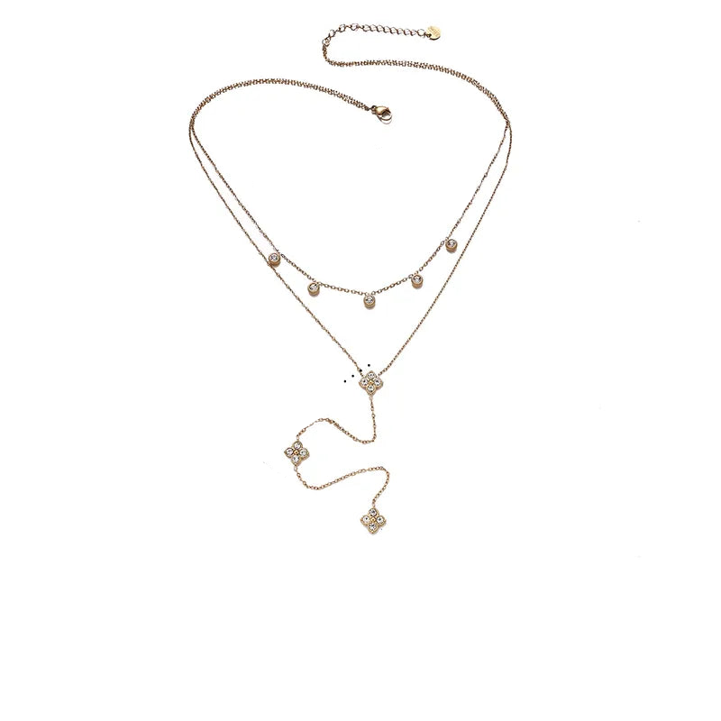 Κολιέ επιχρυσωμένο ατσάλι μακρύ με zircon - NE722