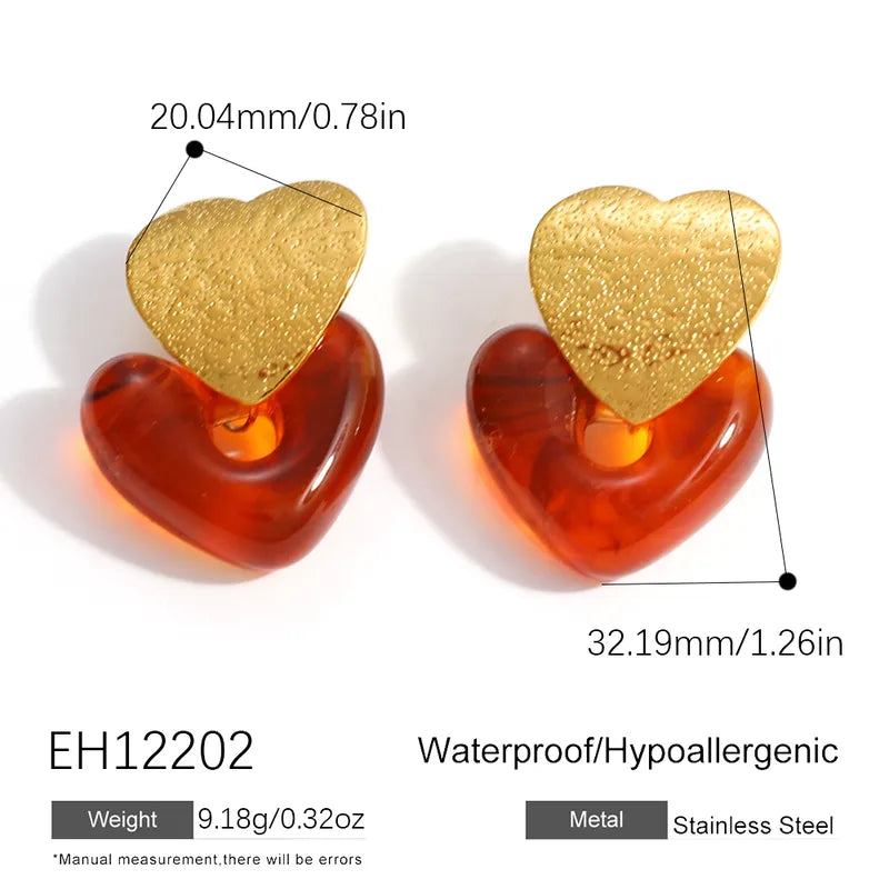 Σκουλαρίκια επιχρυσωμένο ατσάλι με καρδιά και ρητίνη - EA813