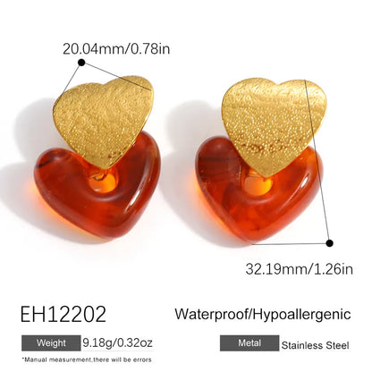 Σκουλαρίκια επιχρυσωμένο ατσάλι με καρδιά και ρητίνη - EA813