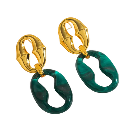 Σκουλαρίκια επιχρυσωμένο ατσάλι με πράσινο - EA803