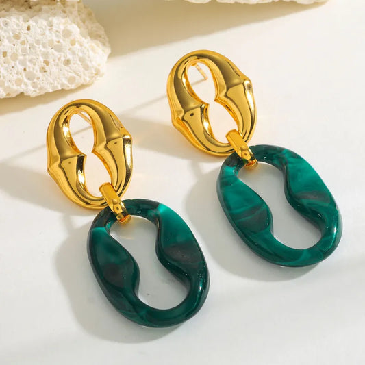 Σκουλαρίκια επιχρυσωμένο ατσάλι με πράσινο - EA803