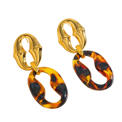 Σκουλαρίκια επιχρυσωμένο ατσάλι με καφέ - EA804