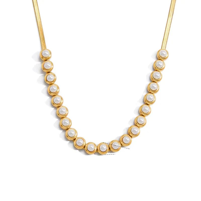 Κολιέ επιχρυσωμένο ατσάλι με πέρλες - NE724