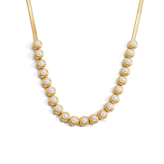 Κολιέ επιχρυσωμένο ατσάλι με πέρλες - NE724