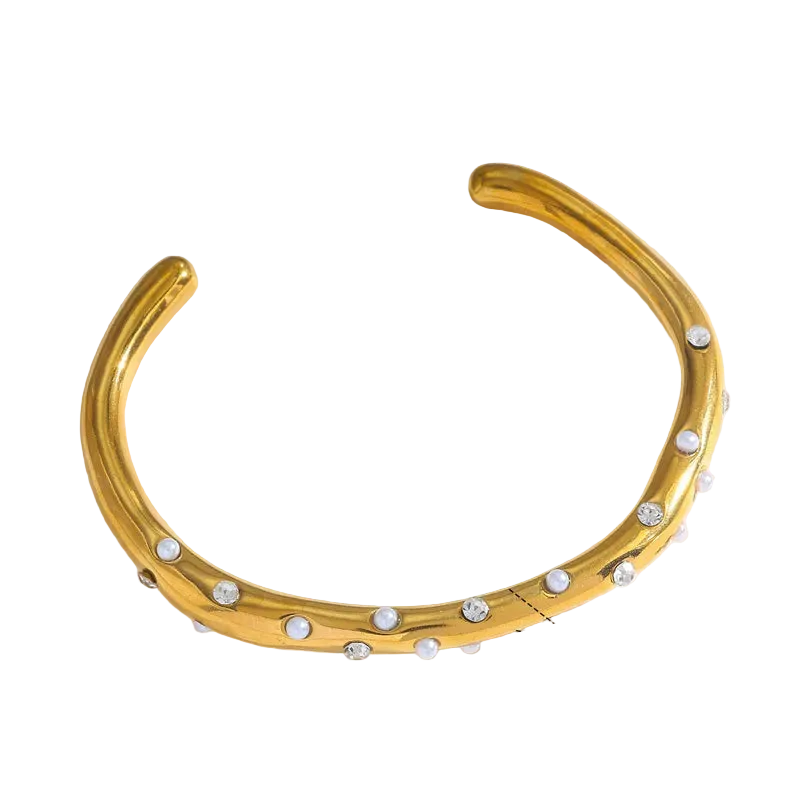 Βραχιόλι επιχρυσωμένο ατσάλι με πέρλες και zircon -  BR503