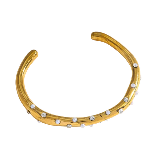 Βραχιόλι επιχρυσωμένο ατσάλι με πέρλες και zircon -  BR503