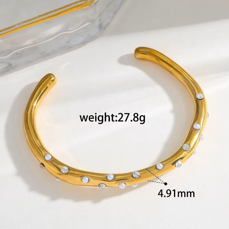 Βραχιόλι επιχρυσωμένο ατσάλι με πέρλες και zircon -  BR503