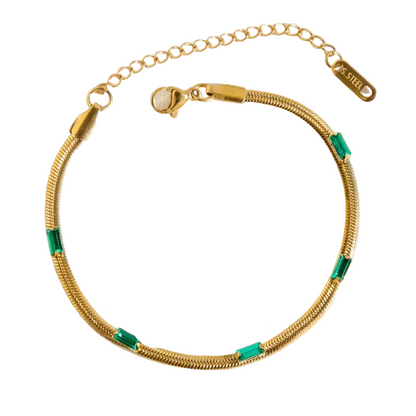 Βραχιόλι επιχρυσωμένο ατσάλι με πράσινα rhinestones -  BR504