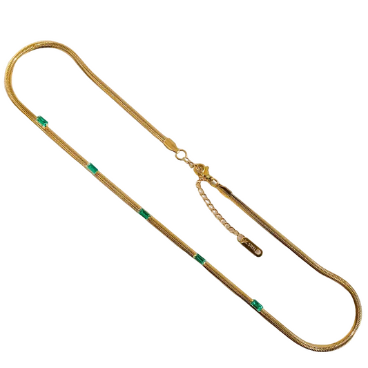 Κολιέ επιχρυσωμένο ατσάλι με πράσινα rhinestones - NE713